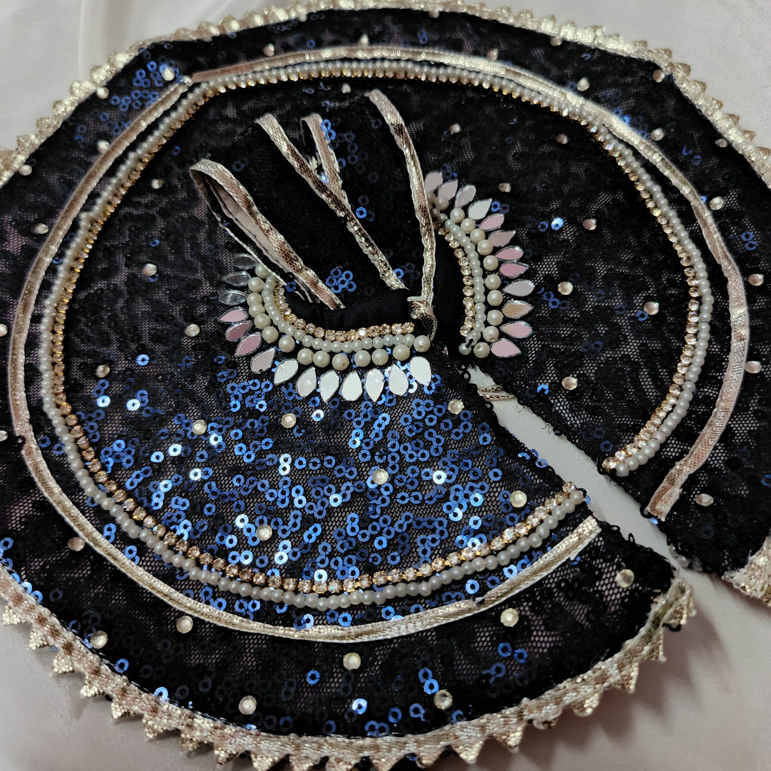 Navy blue poshak with pearls, and mirror work - Image 2