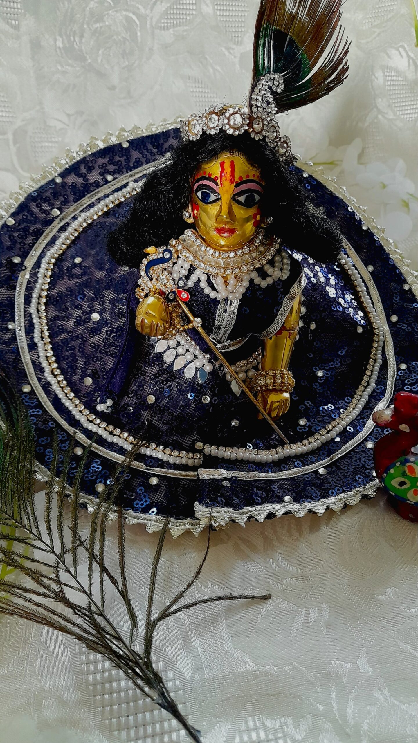 Navy blue poshak with pearls, and mirror work - Image 5