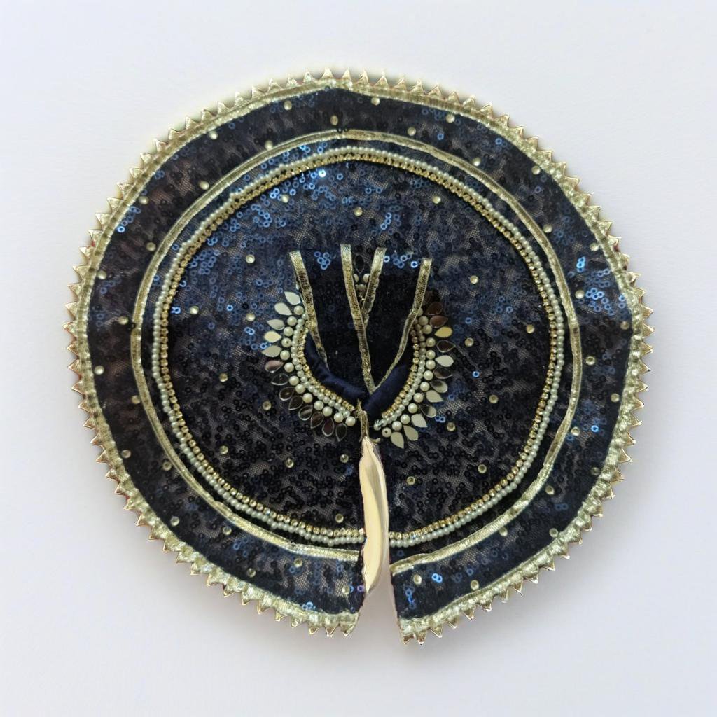 Navy blue poshak with pearls, and mirror work - Image 4