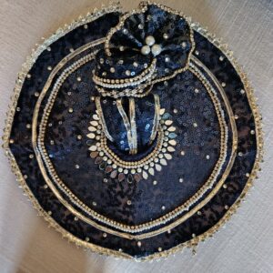 Navy blue poshak with pearls, and mirror work