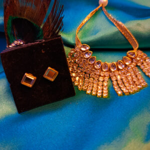 Graceful Kundan and Jarkan Necklace with Ear Studs